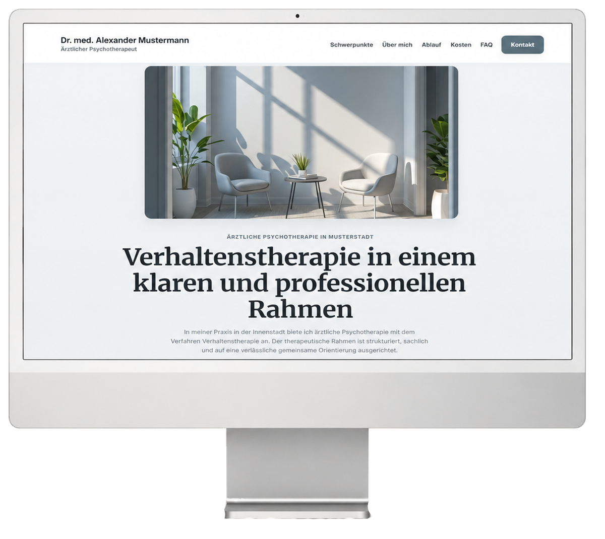 Desktop-Ansicht des Website-Konzepts 2 für eine psychotherapeutische Praxis
