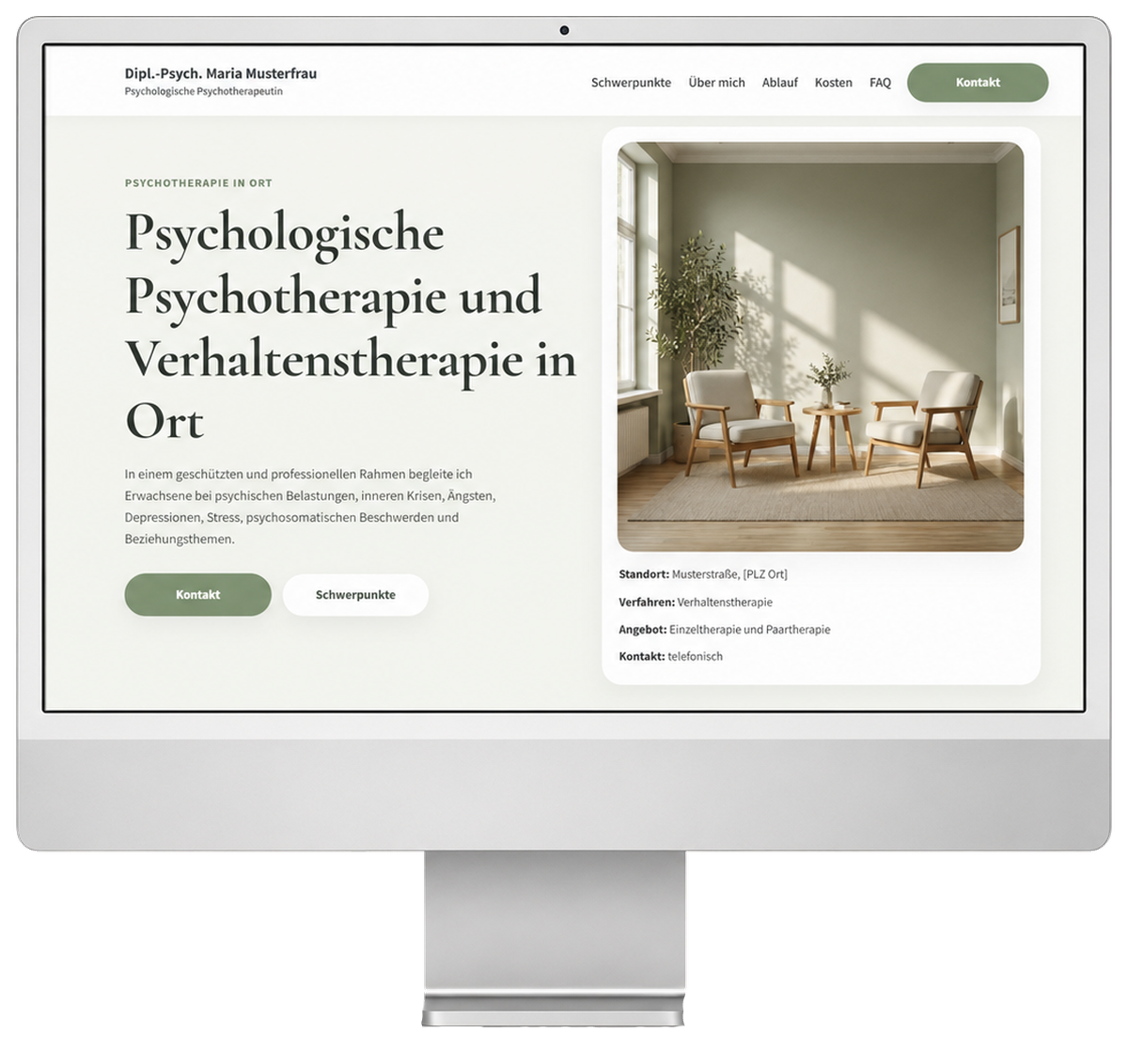 Desktop-Ansicht des Website-Konzepts 3 für eine psychotherapeutische Praxis