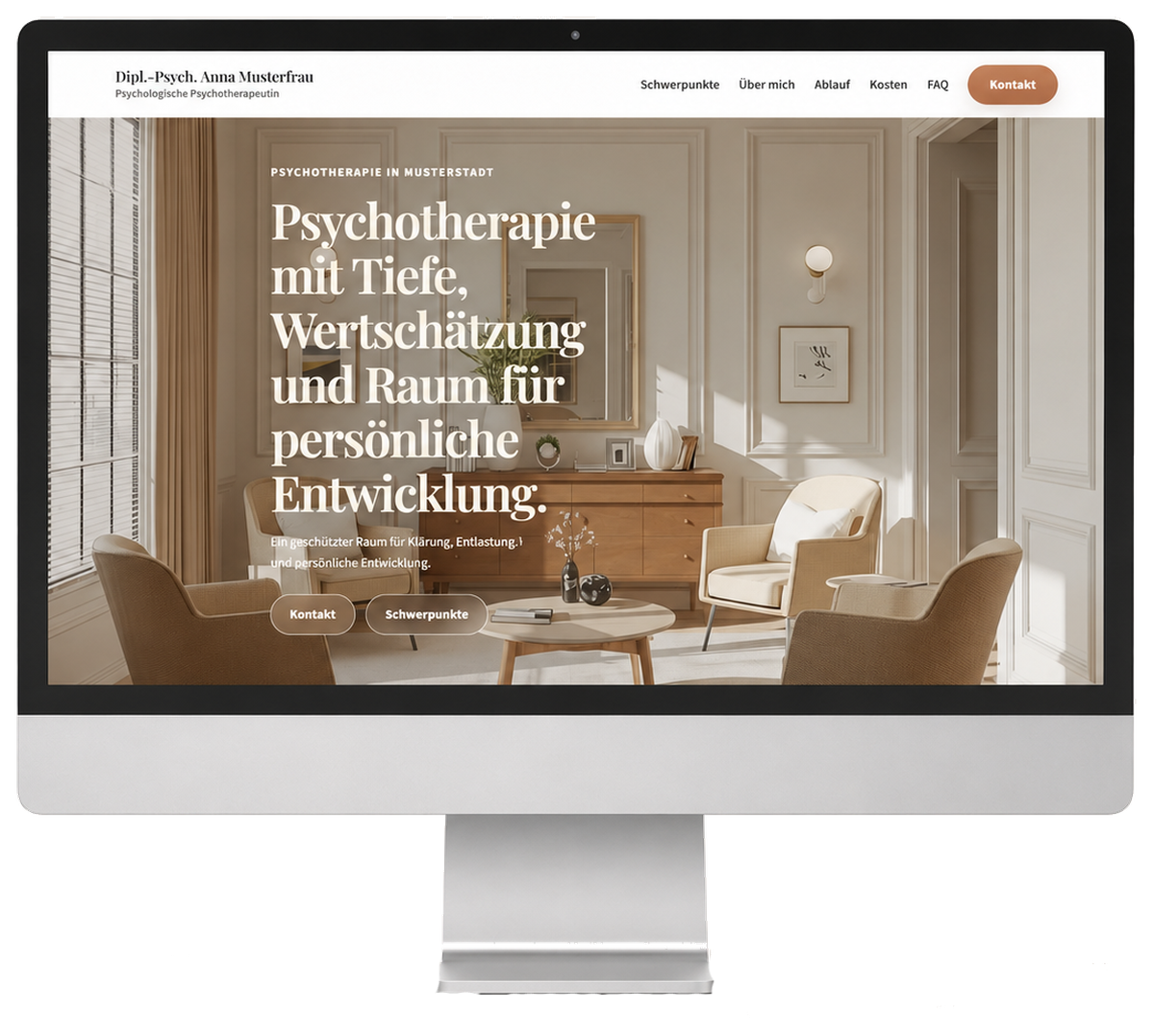 Desktop-Ansicht des Website-Konzepts 4 für eine psychotherapeutische Praxis